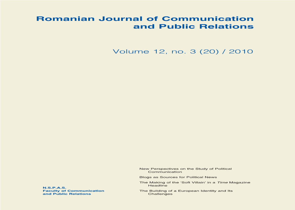 Romanian Journal of Communication and Public Relations Public and Communication of Journal Romanian Revista Comunicare 20.Qxd 12/13/2010 1:58 AM Page 1