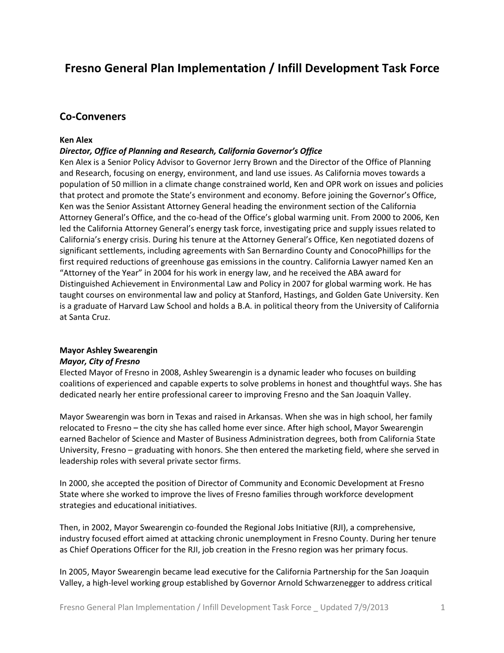 Fresno General Plan Implementation / Infill Development Task Force