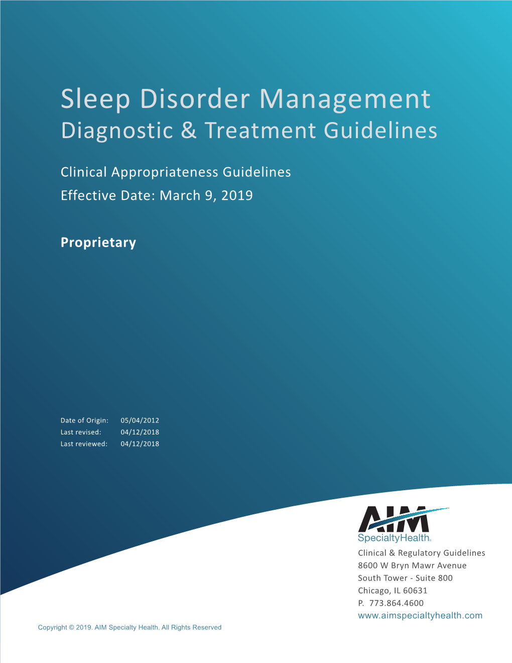 Sleep Disorder Management Diagnostic & Treatment Guidelines