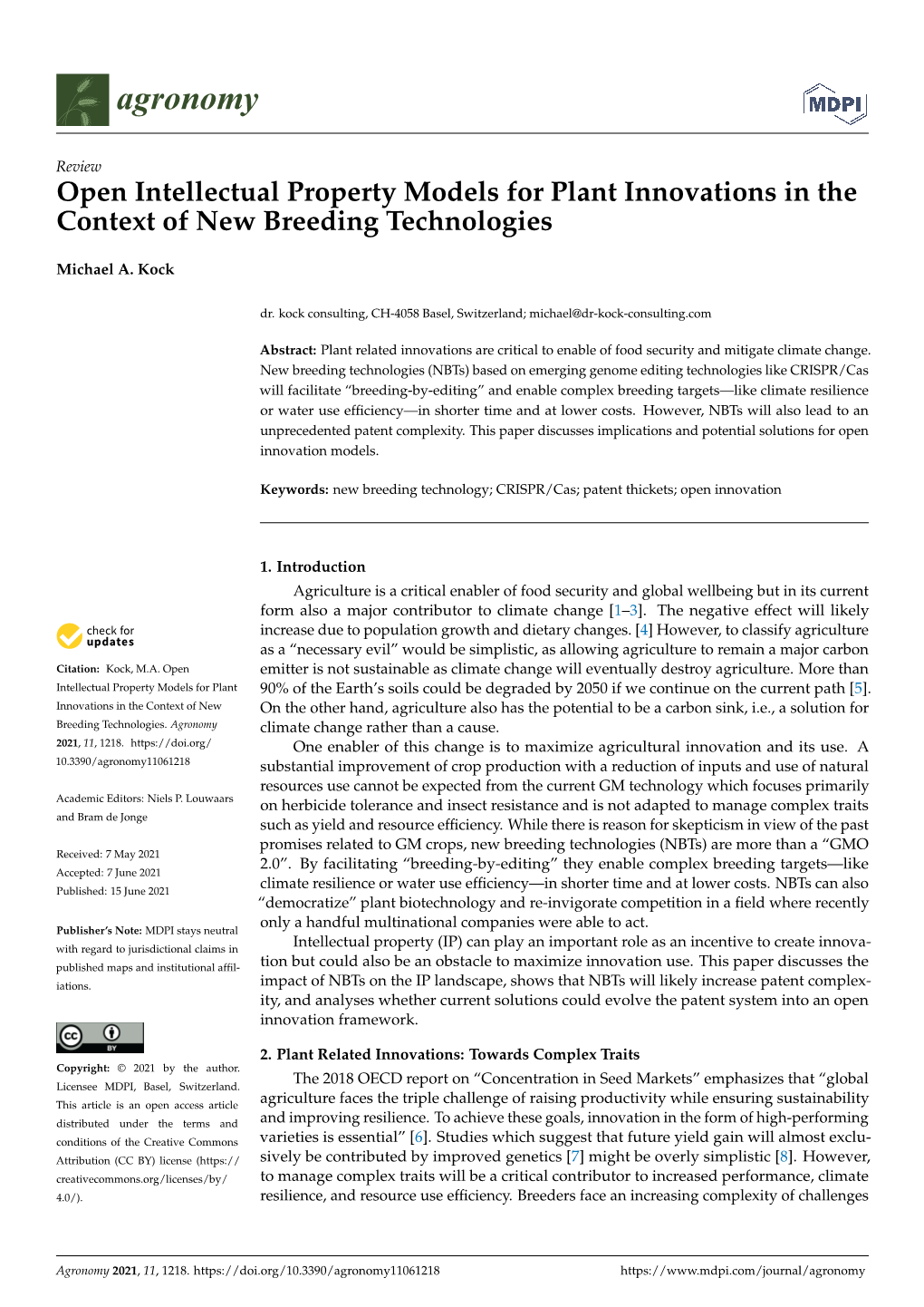 Open Intellectual Property Models for Plant Innovations in the Context of New Breeding Technologies