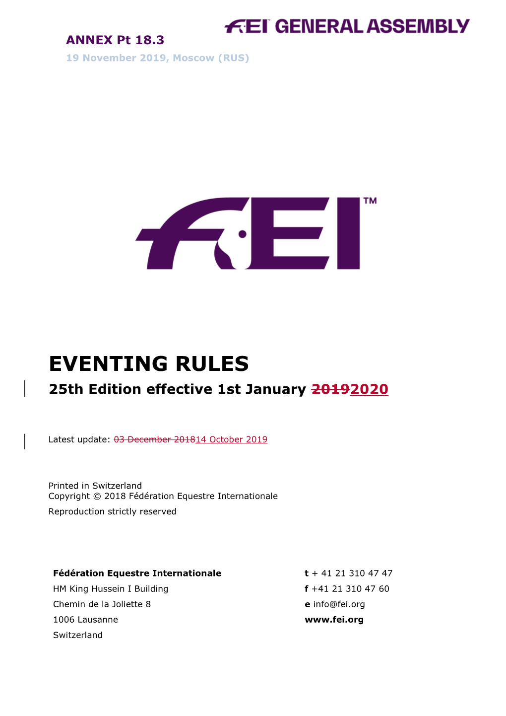 EVENTING RULES 25Th Edition Effective 1St January 20192020