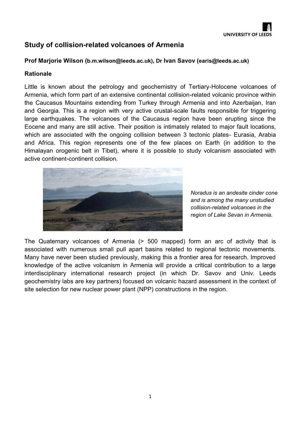Study of Collision-Related Volcanoes of Armenia