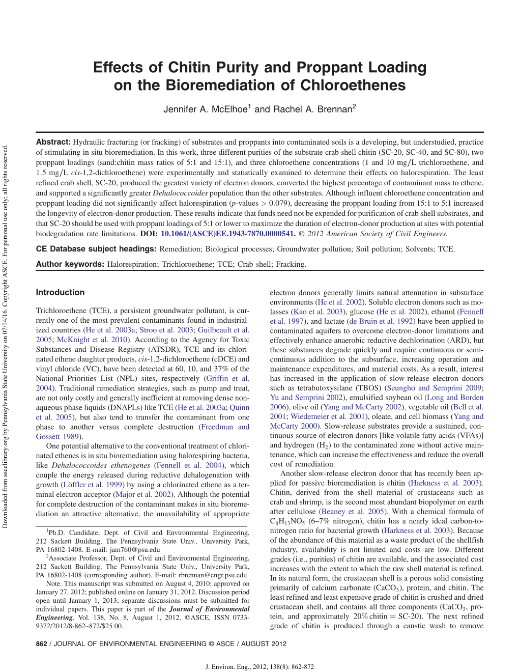 Journal of Environmental Engineering © Asce / August 2012