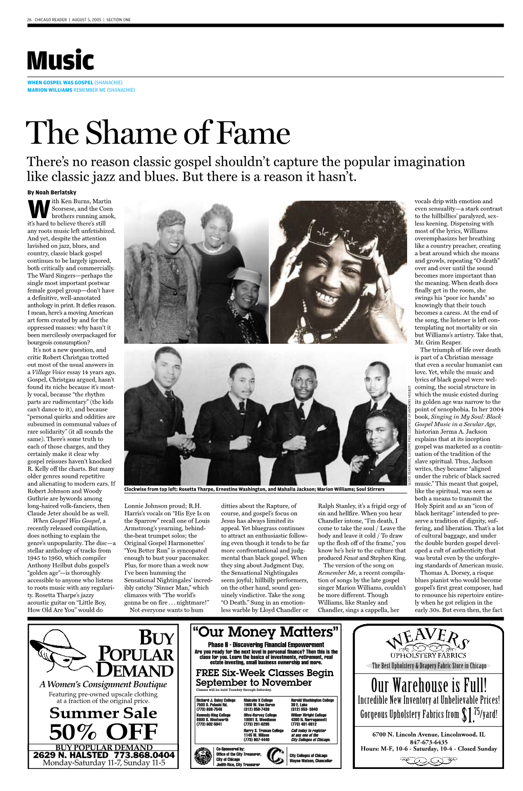 The Shame of Fame There’S No Reason Classic Gospel Shouldn’T Capture the Popular Imagination Like Classic Jazz and Blues