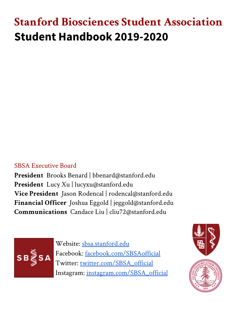 Stanford Biosciences Student Association Student Handbook 2019-2020