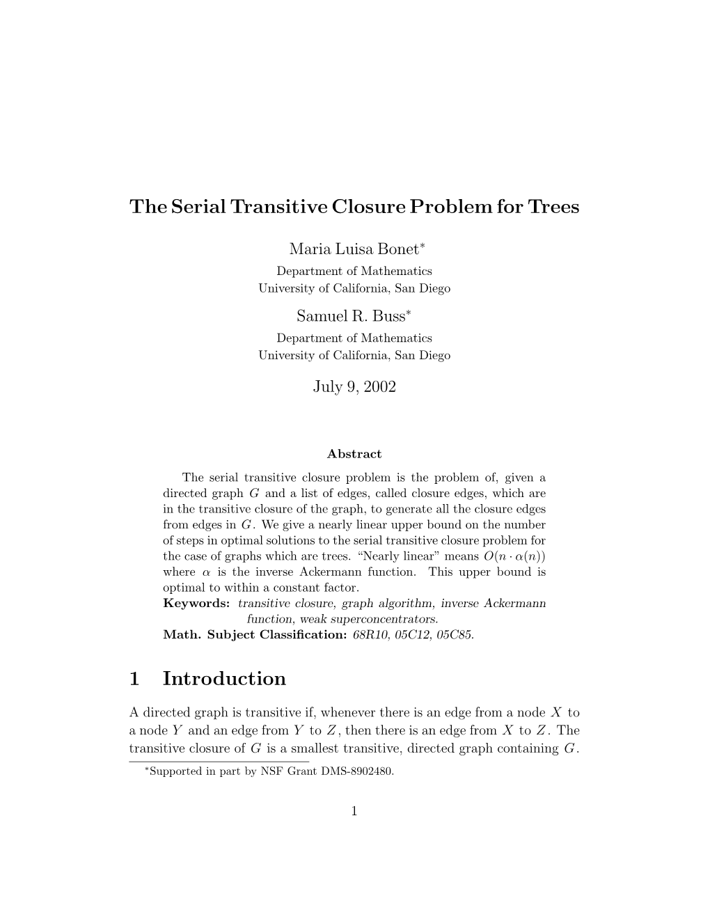 The Serial Transitive Closure Problem for Trees 1 Introduction