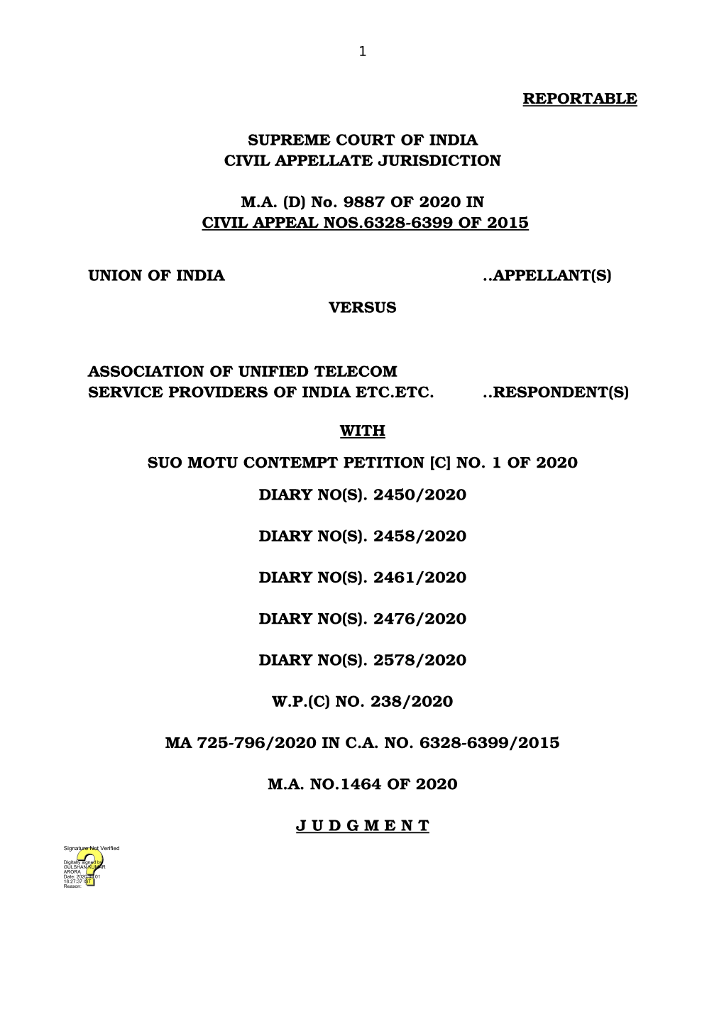 (D) No. 9887 of 2020 in CIVIL APPEAL NOS.6328­6399 of 2015