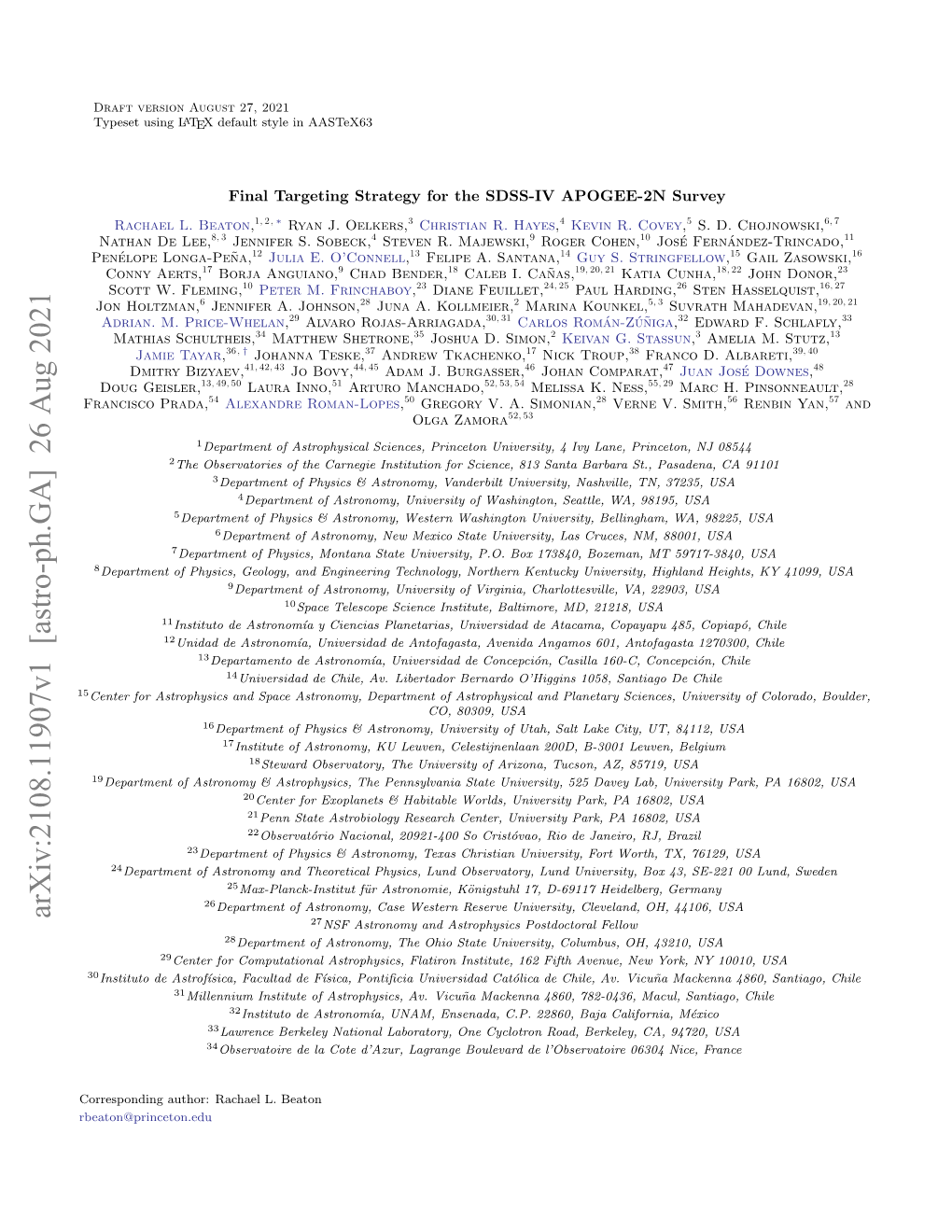 Final Targeting Strategy for the SDSS-IV APOGEE-2N Survey