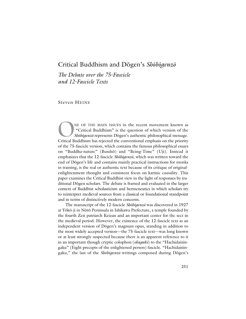 Critical Buddhism and Dõgen's Shõbõgenzõ