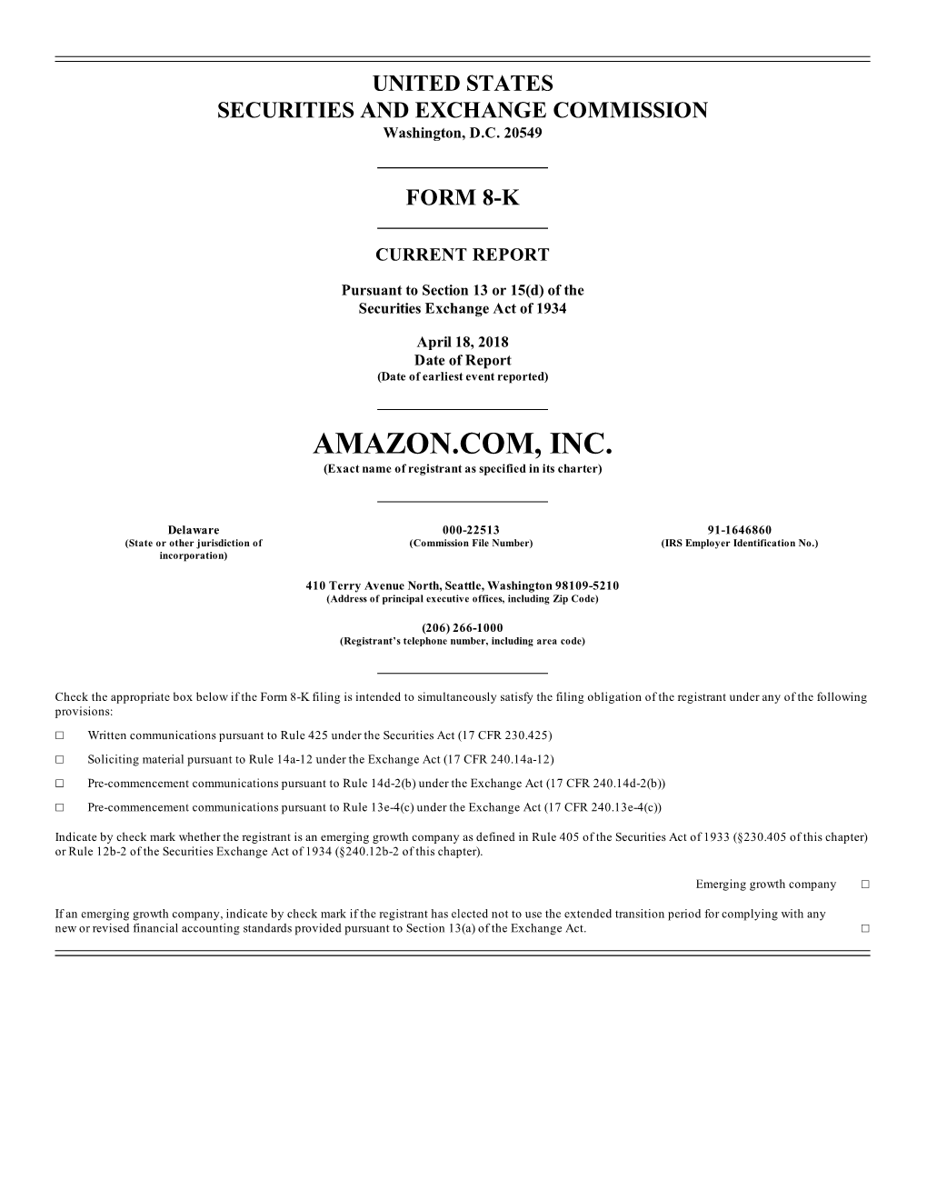 AMAZON.COM, INC. (Exact Name of Registrant As Specified in Its Charter)
