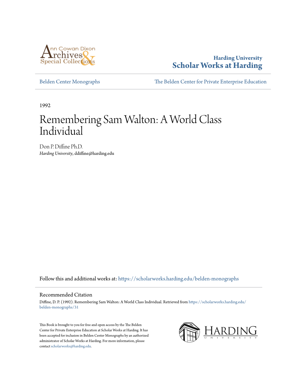 Remembering Sam Walton: a World Class Individual Don P