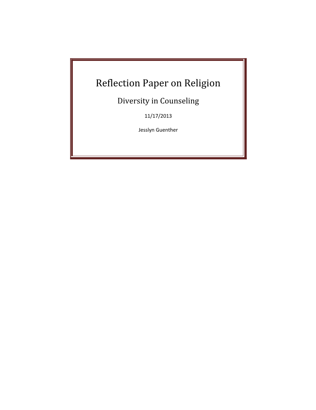 Reflection Paper on Religion