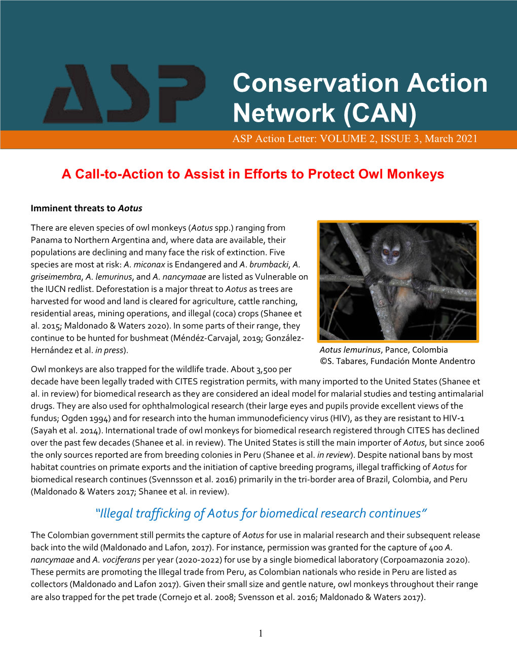 Conservation Action Network (CAN) ASP Action Letter: VOLUME 2, ISSUE 3, March 2021