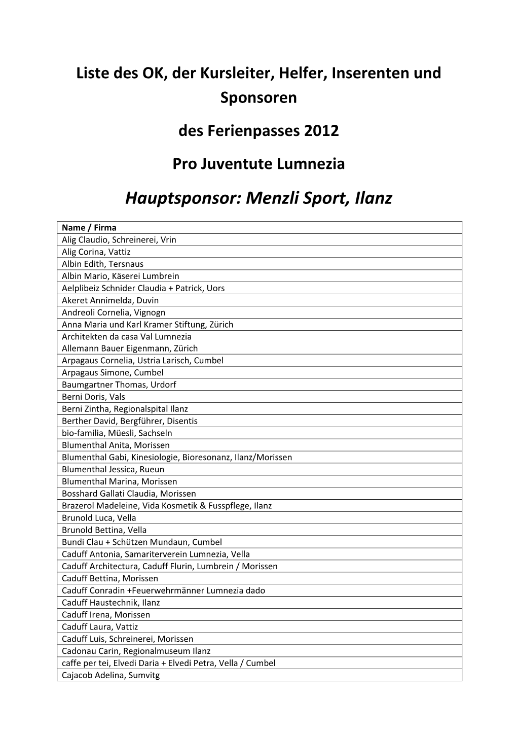 Liste Der Spender Und Gönner 2012