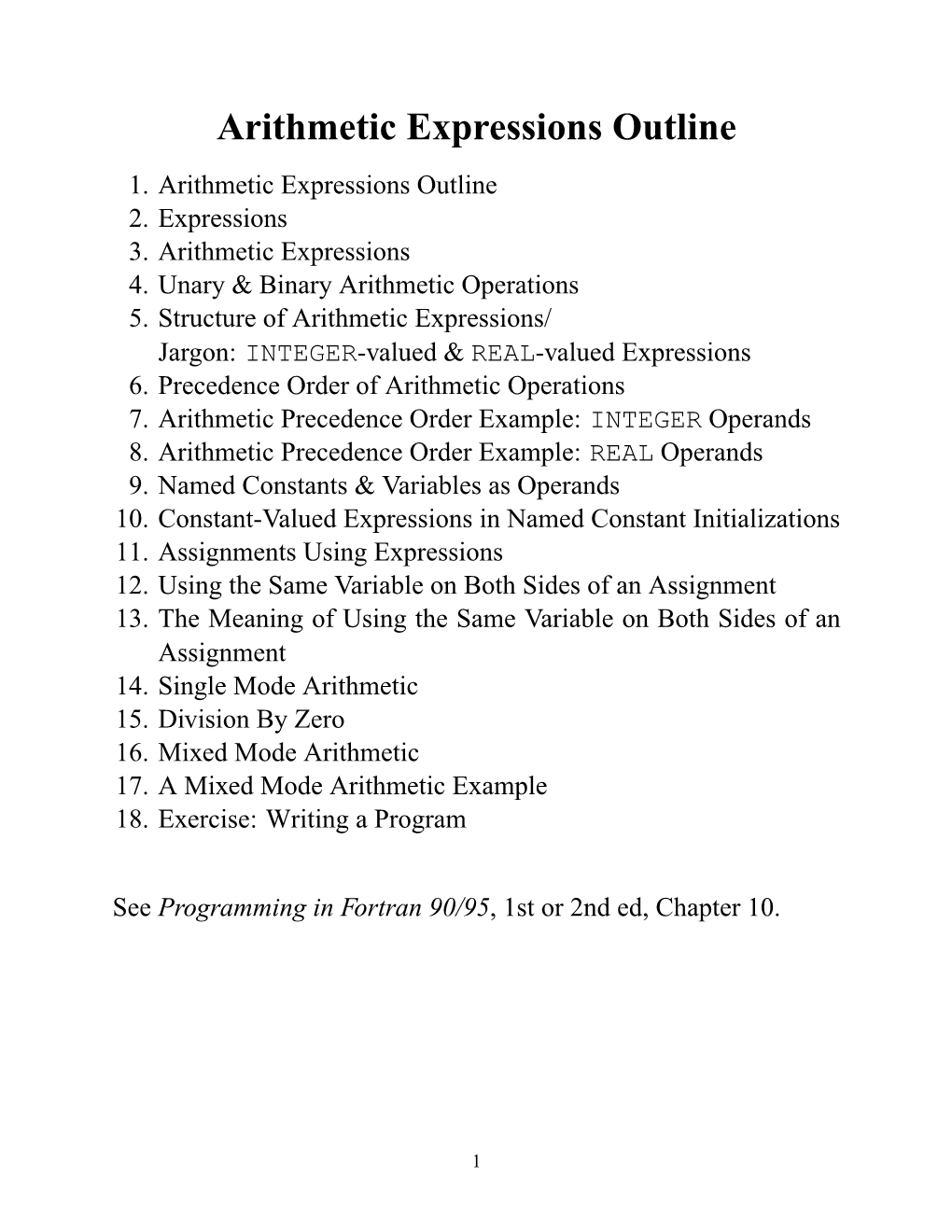 Arithmetic Expressions Outline 1