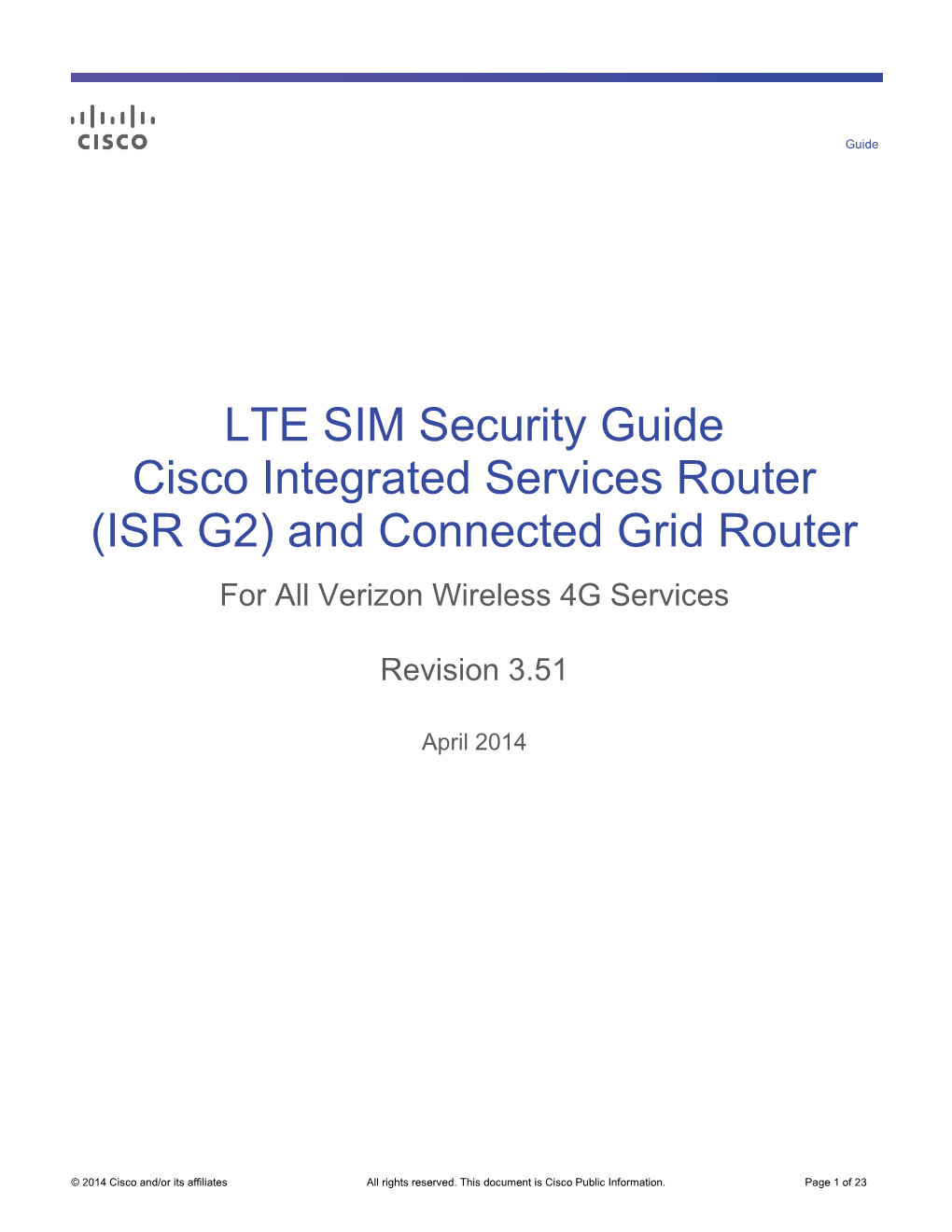 Configuration Guide for Cisco Integrated Services Router (ISR-G2) Verizon LTE SIM Security