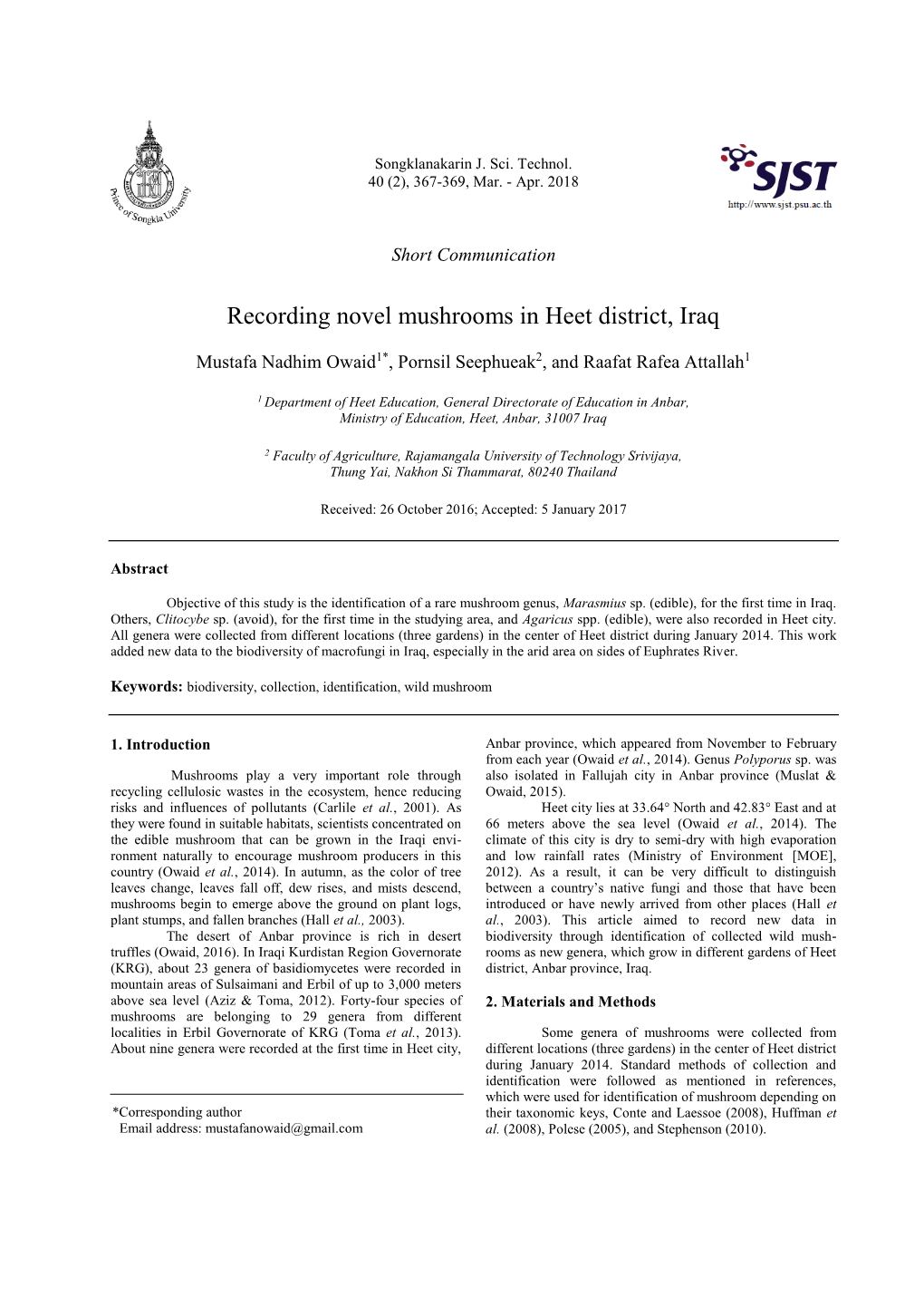 Recording Novel Mushrooms in Heet District, Iraq