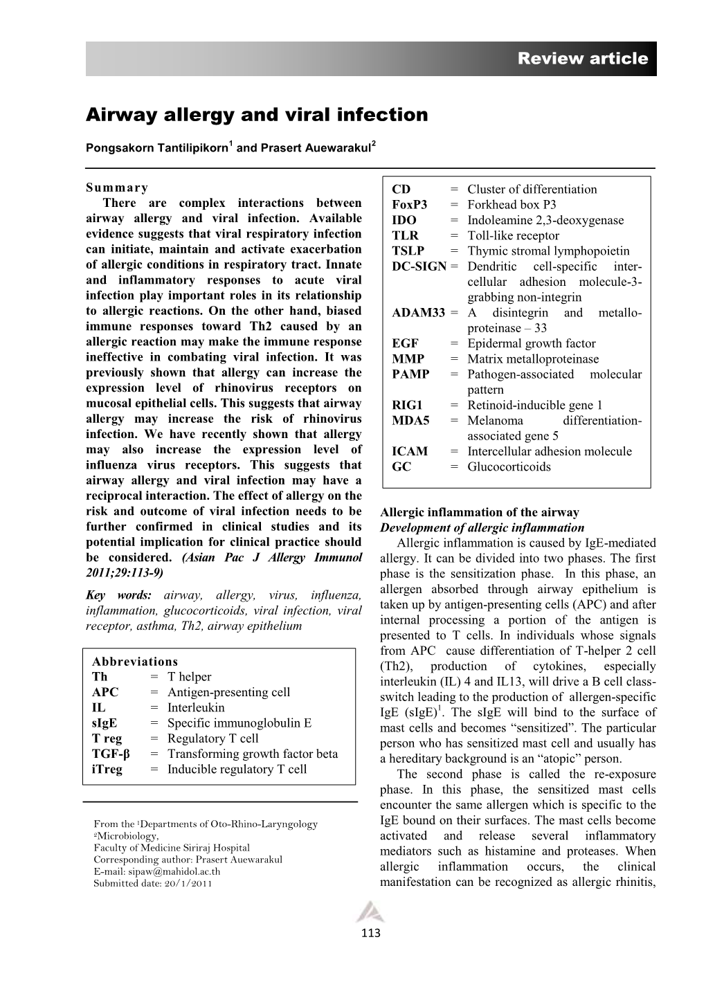 Airway Allergy and Viral Infection