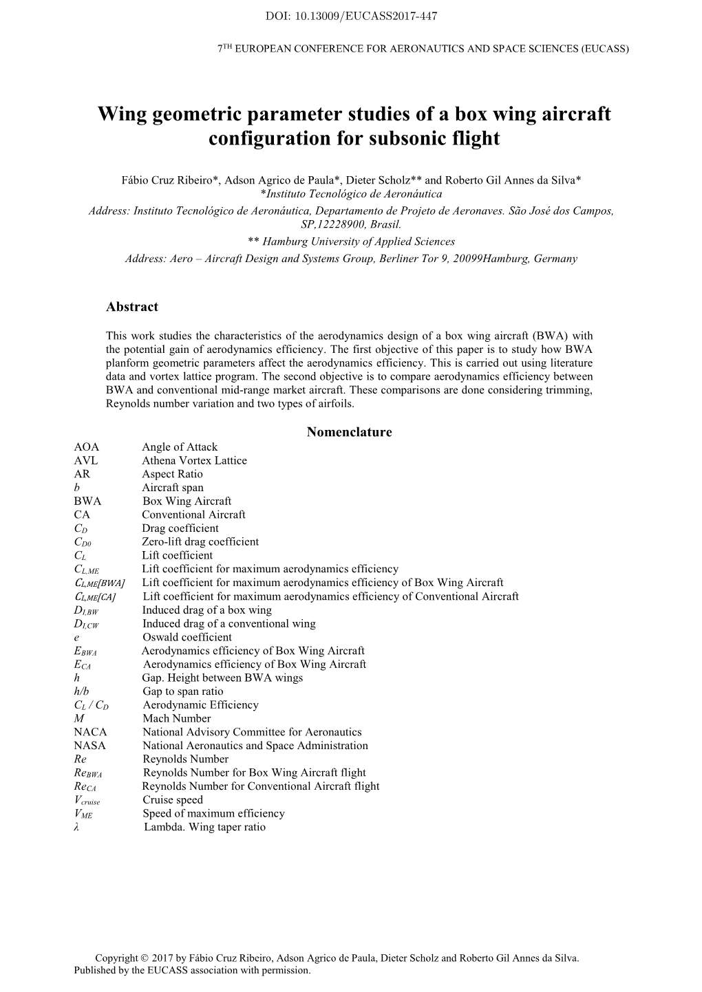 Wing Geometric Parameter Studies of a Box Wing Aircraft Configuration for Subsonic Flight