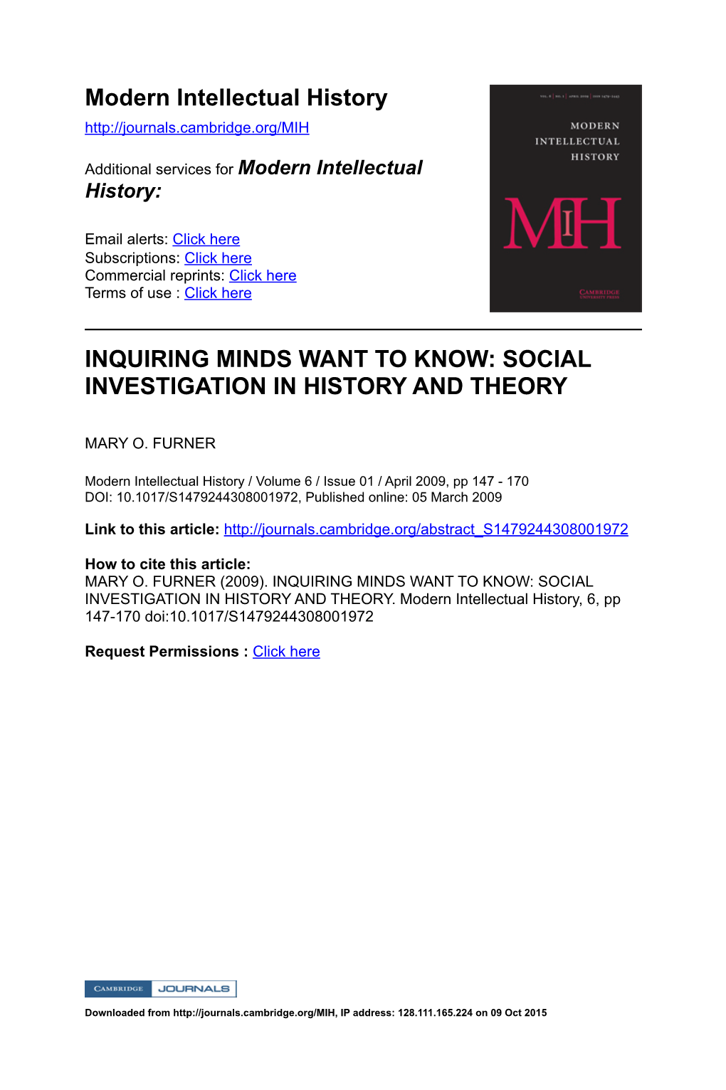 Inquiring Minds Want to Know: Social Investigation in History and Theory