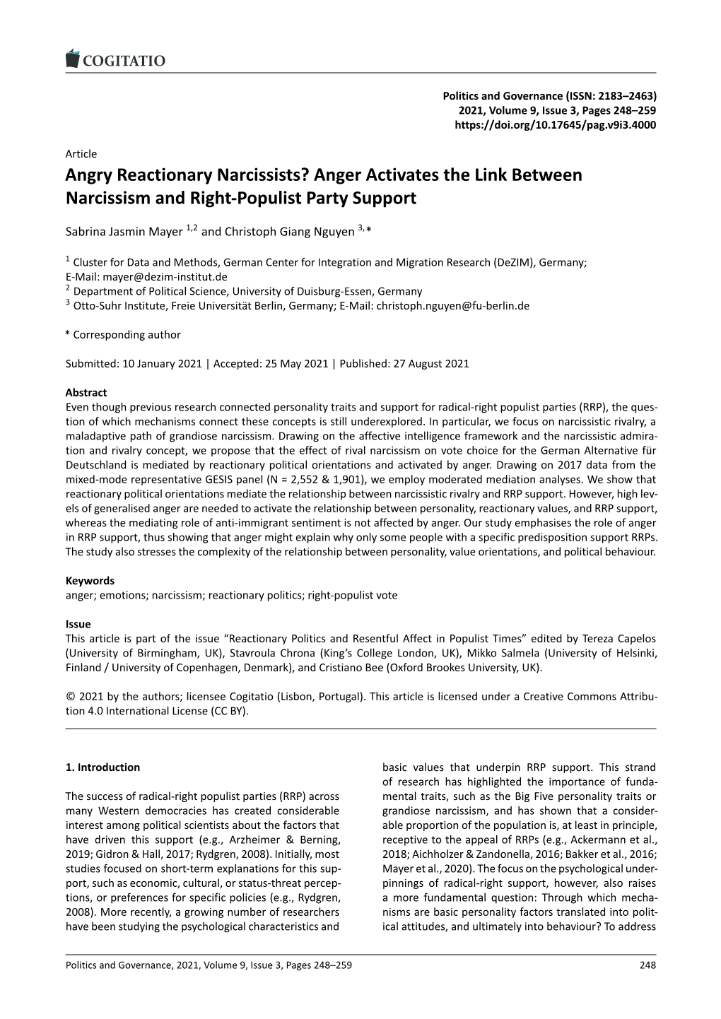 Anger Activates the Link Between Narcissism and Right-Populist Party