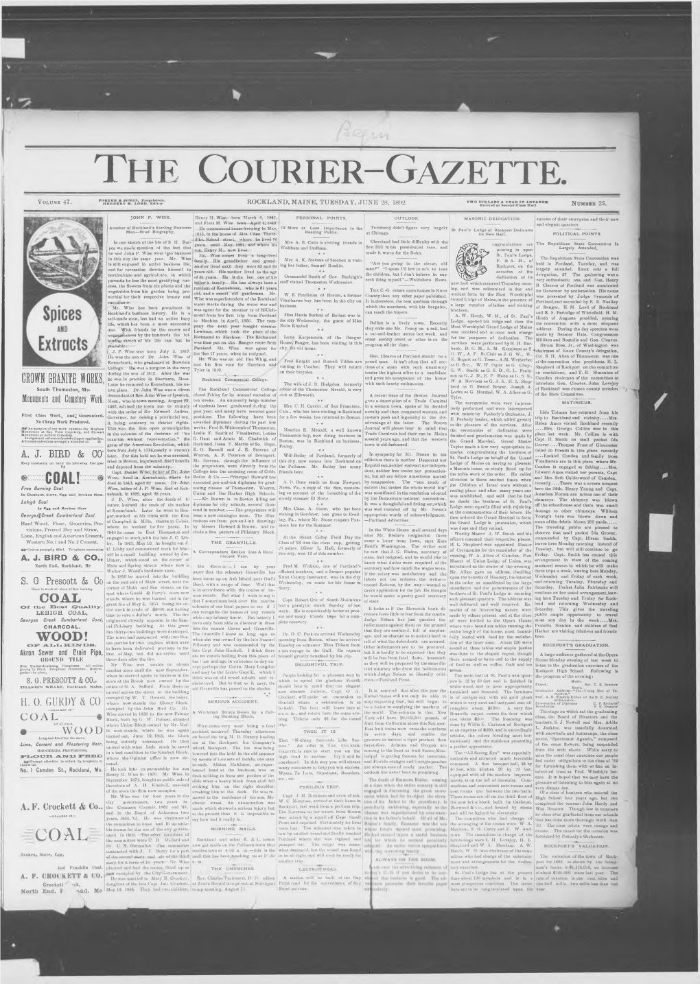 Courier Gazette : June 28, 1892