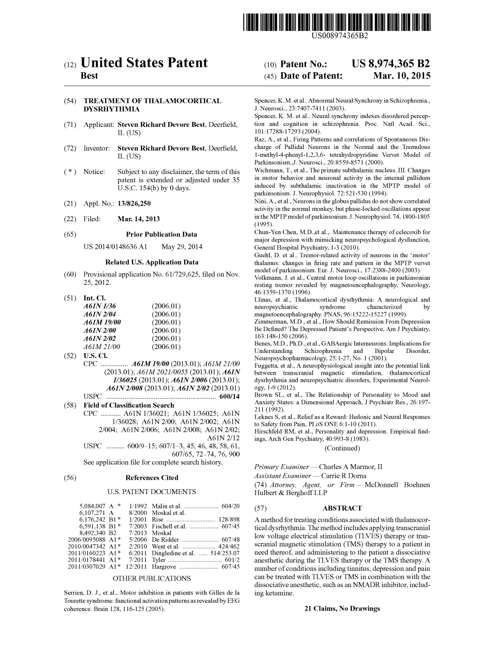 (12) United States Patent (10) Patent No.: US 8,974,365 B2 Best (45) Date of Patent: Mar