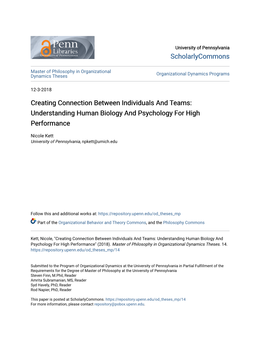 Creating Connection Between Individuals and Teams: Understanding Human Biology and Psychology for High Performance