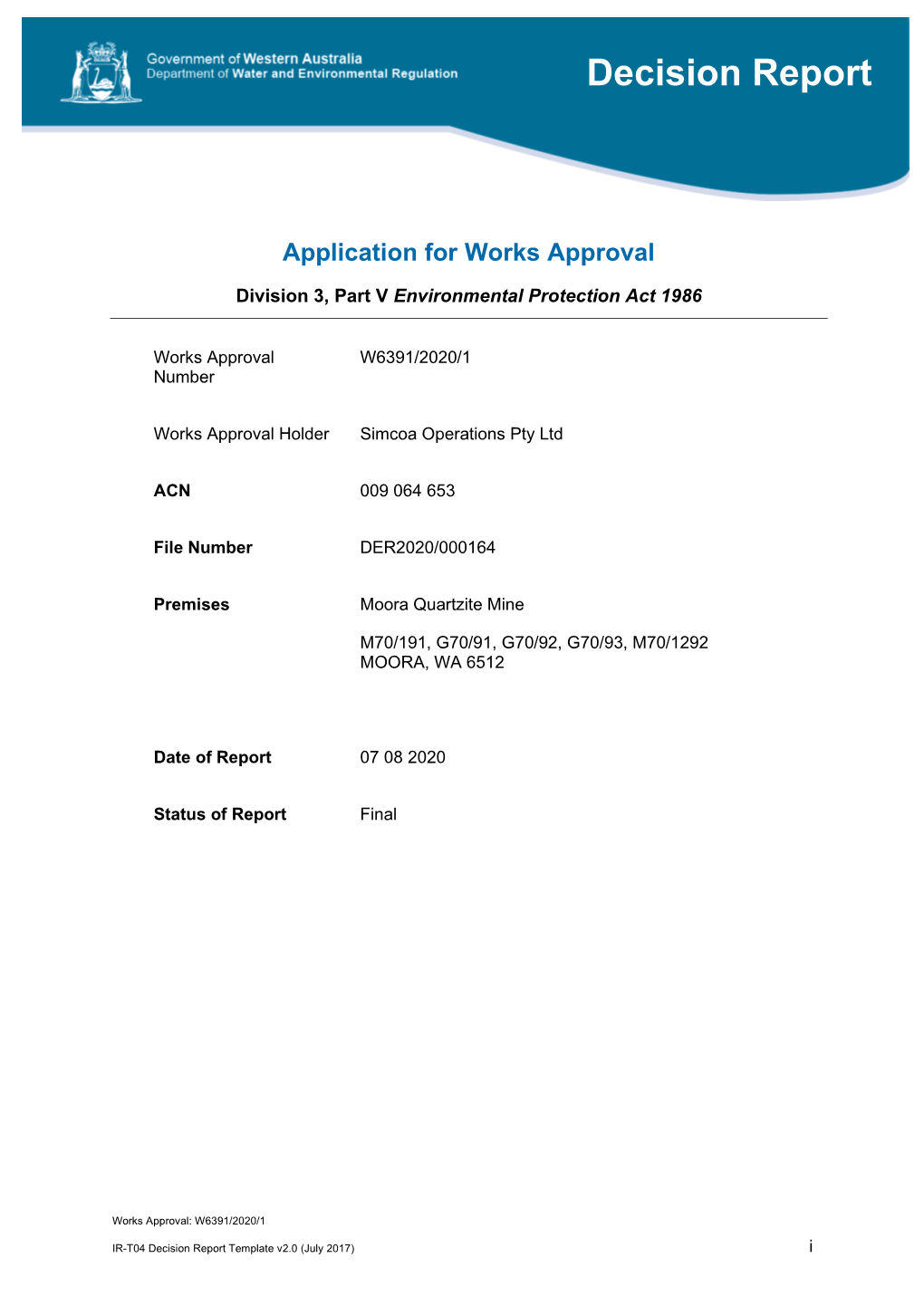 IR-T04 Decision Report Template V2.0 (July 2017) I