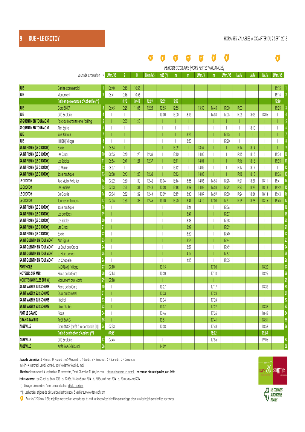 9 Rue – Le Crotoy Horaires Valables a Compter Du 2 Sept