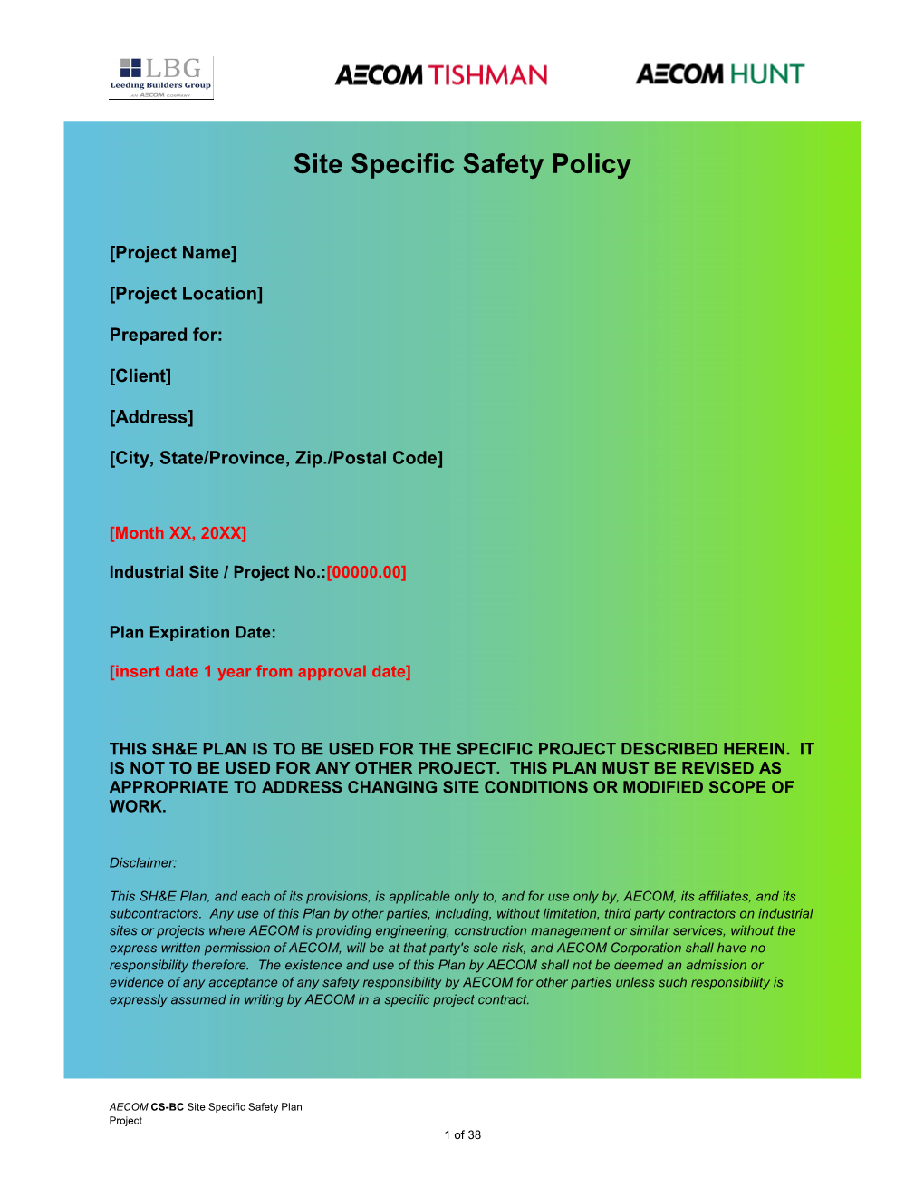 Site Specific Safety Policy