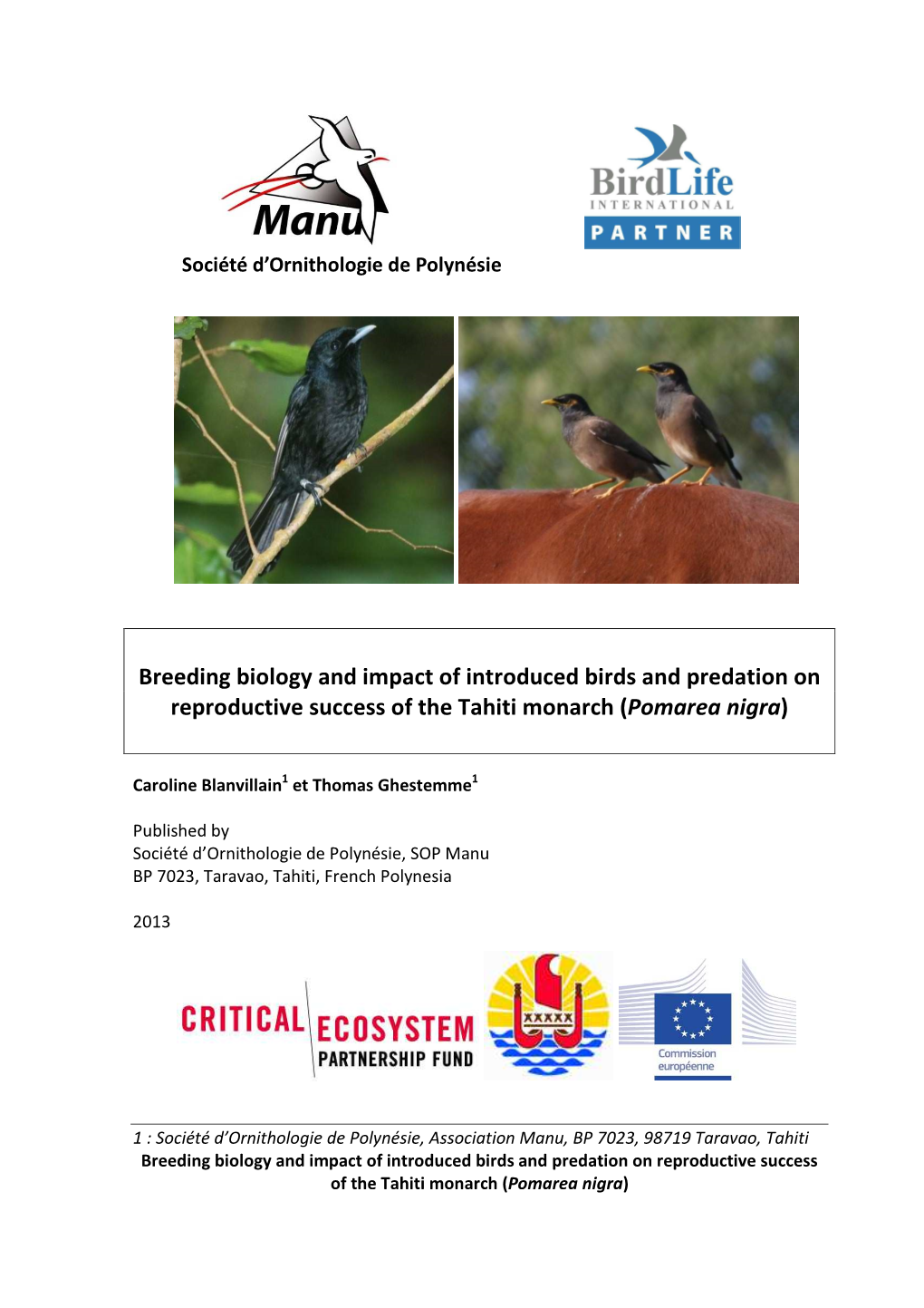 Breeding Biology and Impact of Introduced Birds on Tahiti Monarch