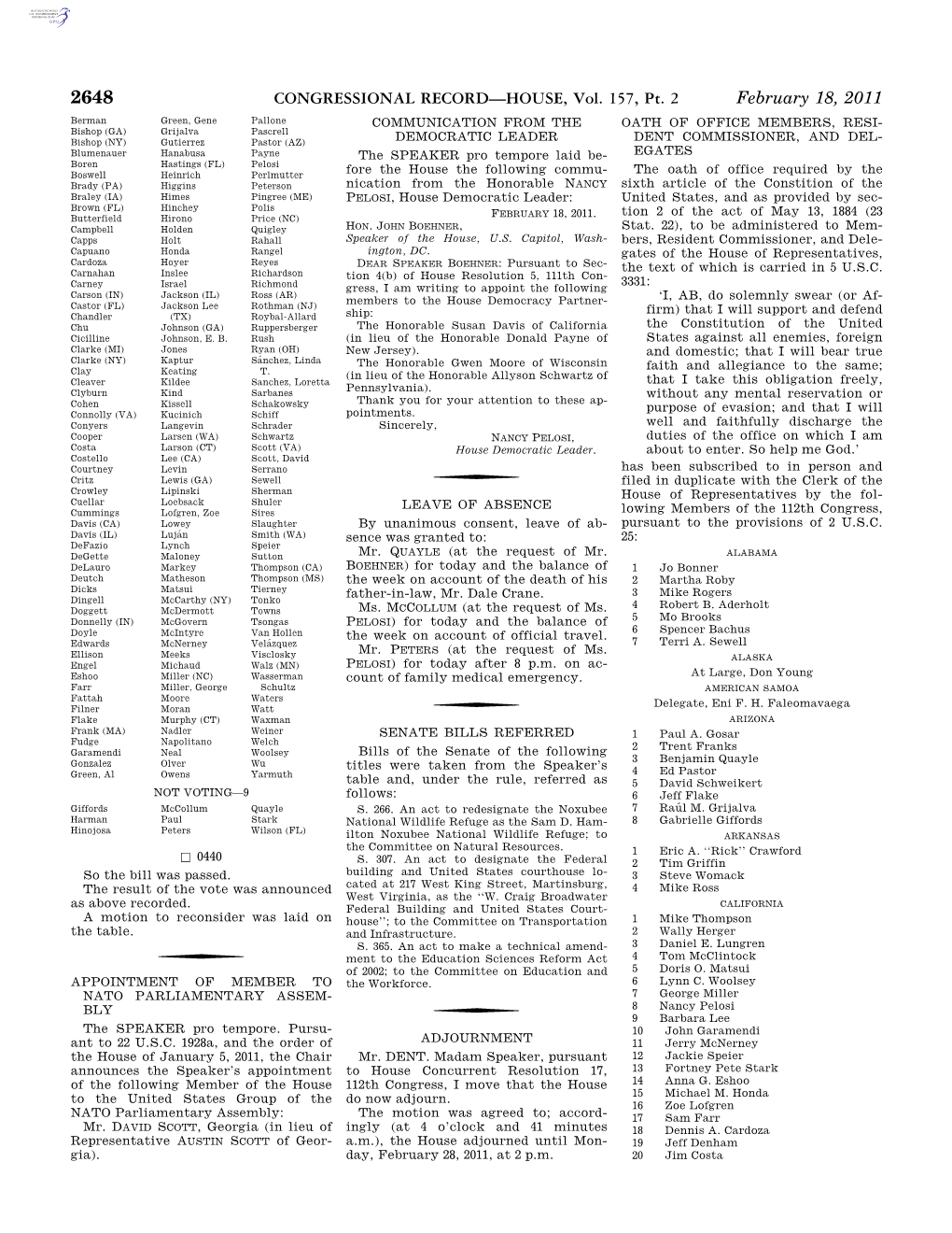 CONGRESSIONAL RECORD—HOUSE, Vol. 157, Pt. 2 February