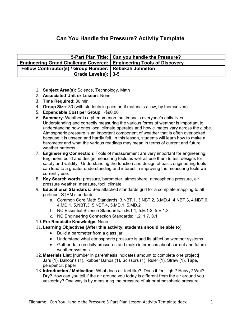 Can You Handle the Pressure? Activity Template