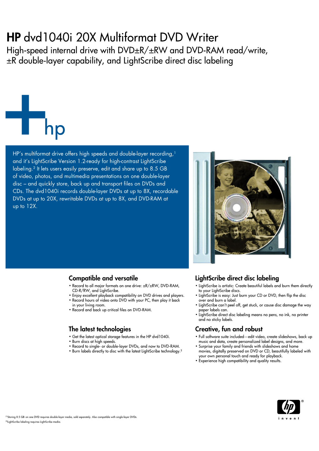 HP Dvd1040i Data Sheet