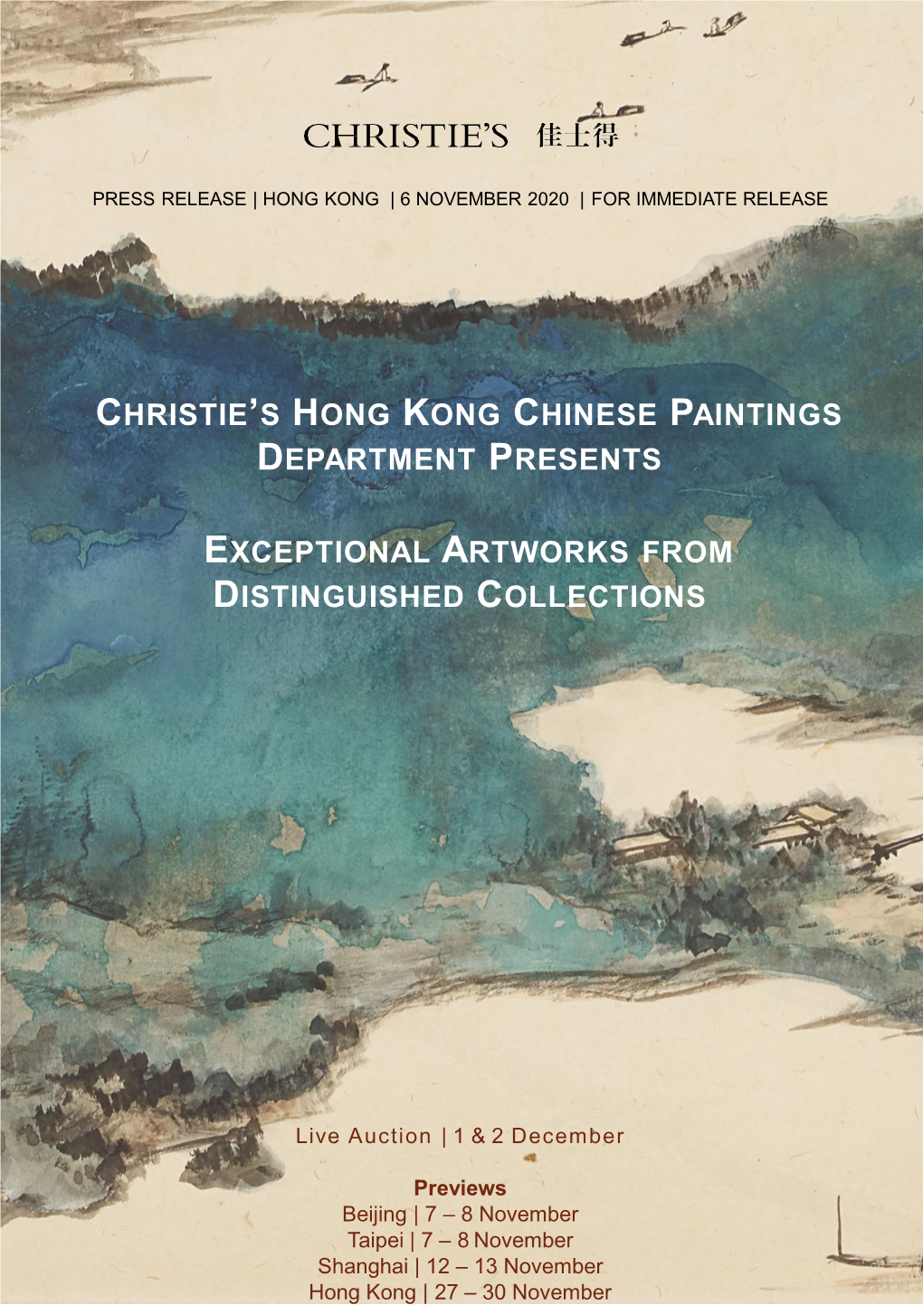 Christie's Hong Kong Chinese Paintings Department Presents Exceptional Artworks from Distinguished Collections