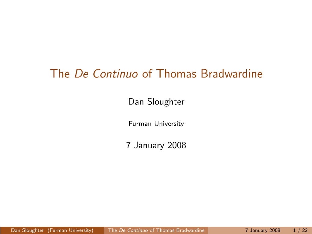 The De Continuo of Thomas Bradwardine