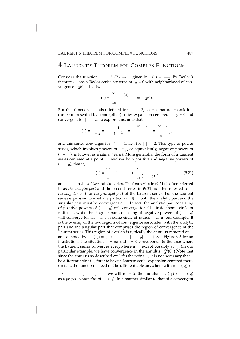 4 Laurent's Theorem for Complex Functions