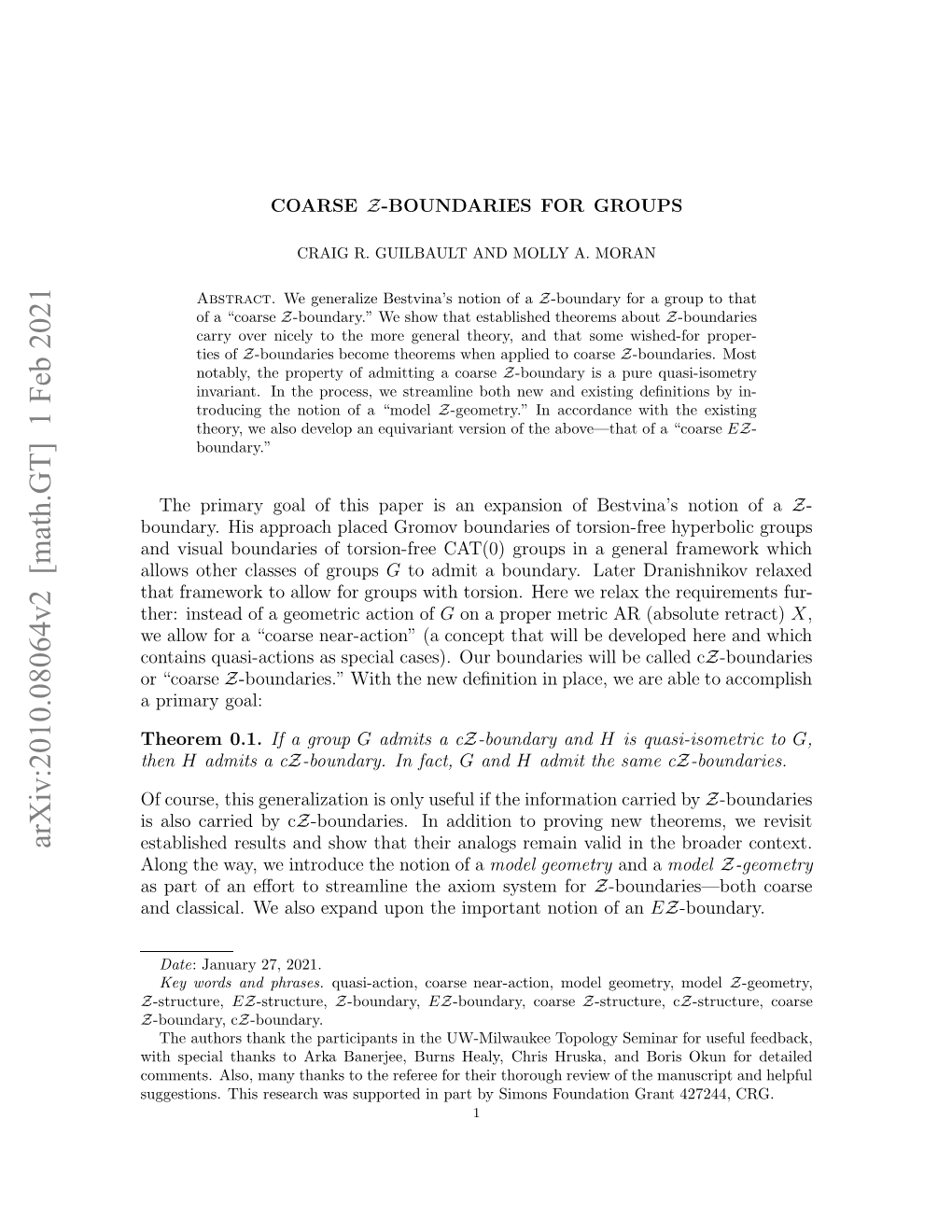 Arxiv:2010.08064V2 [Math.GT] 1 Feb 2021 Hoe 0.1