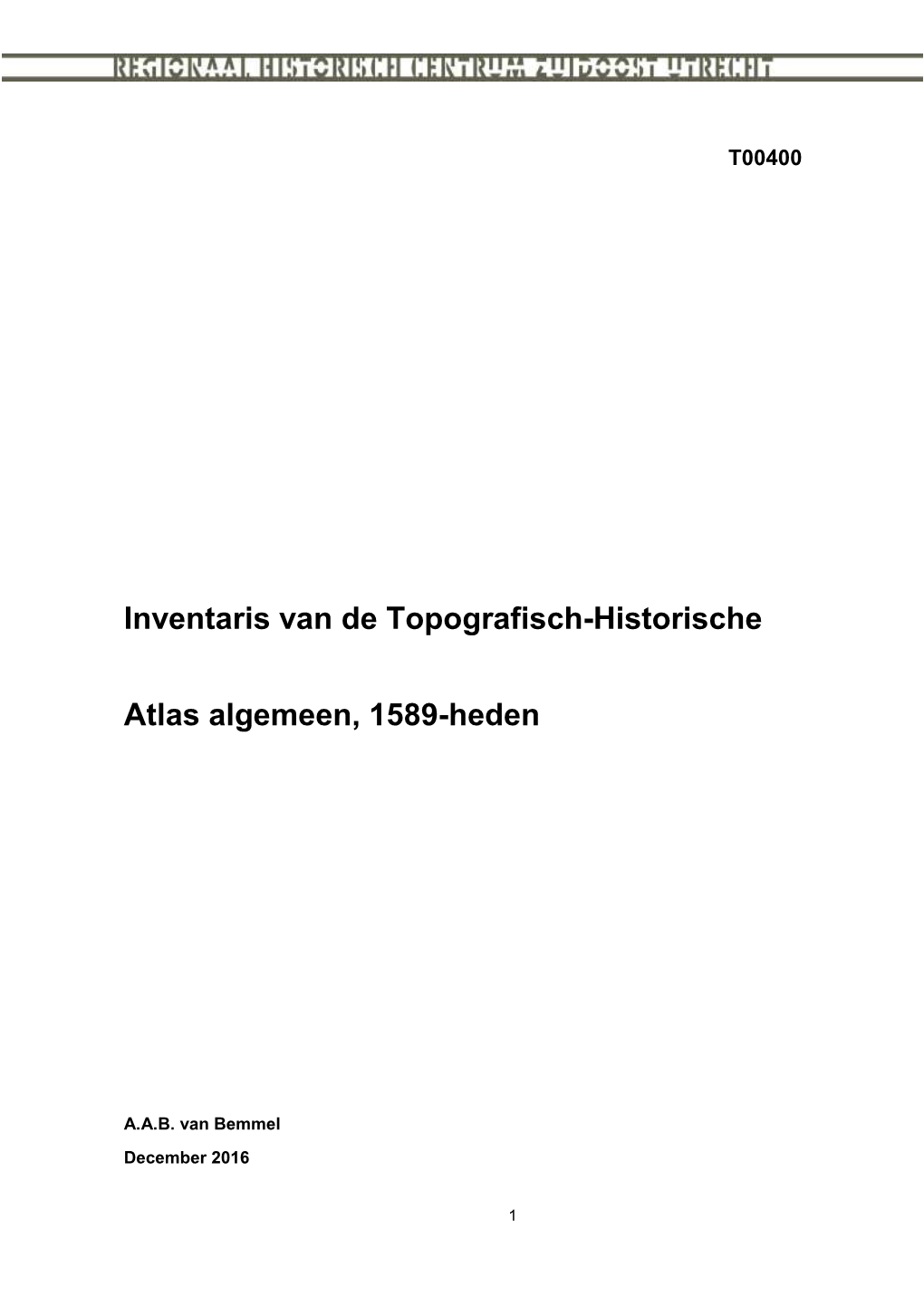 Inventaris Van De Topografisch-Historische Atlas