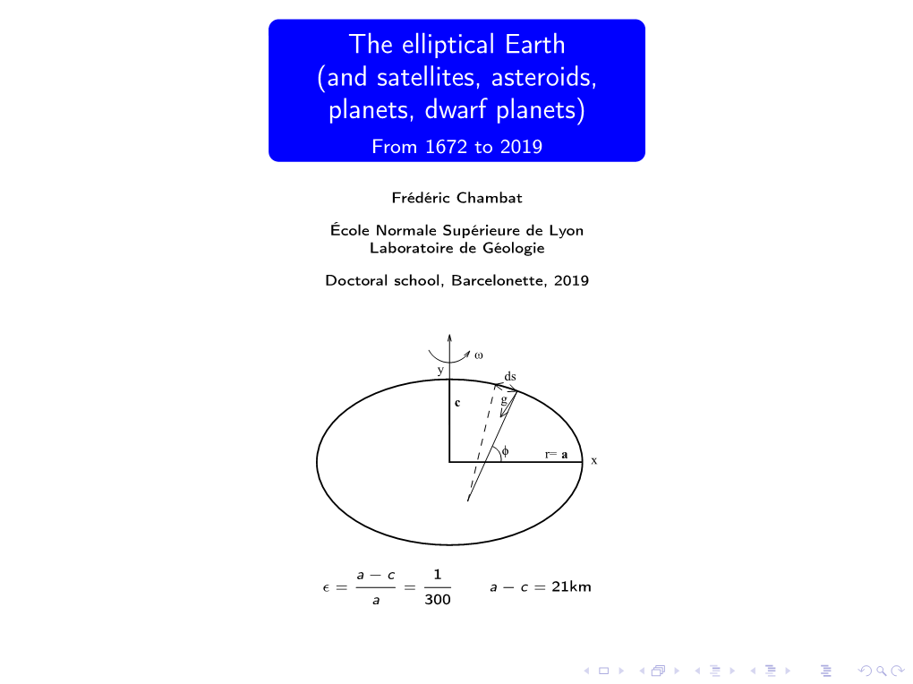 The Elliptical Earth (And Satellites, Asteroids, Planets, Dwarf Planets) from 1672 to 2019