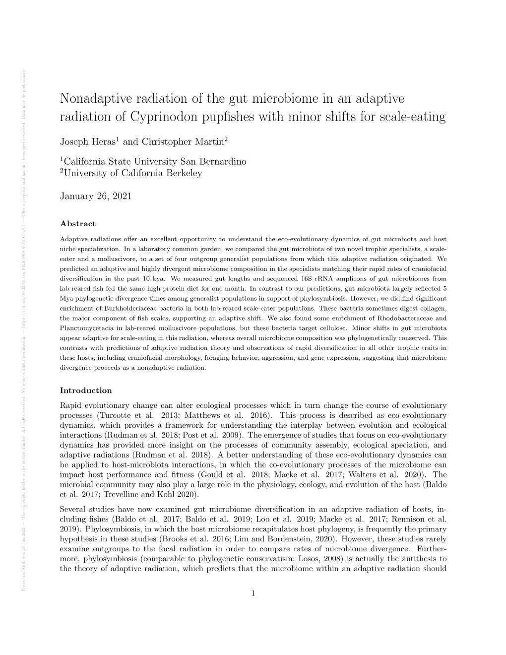 Nonadaptive Radiation of the Gut Microbiome in an Adaptive Radiation