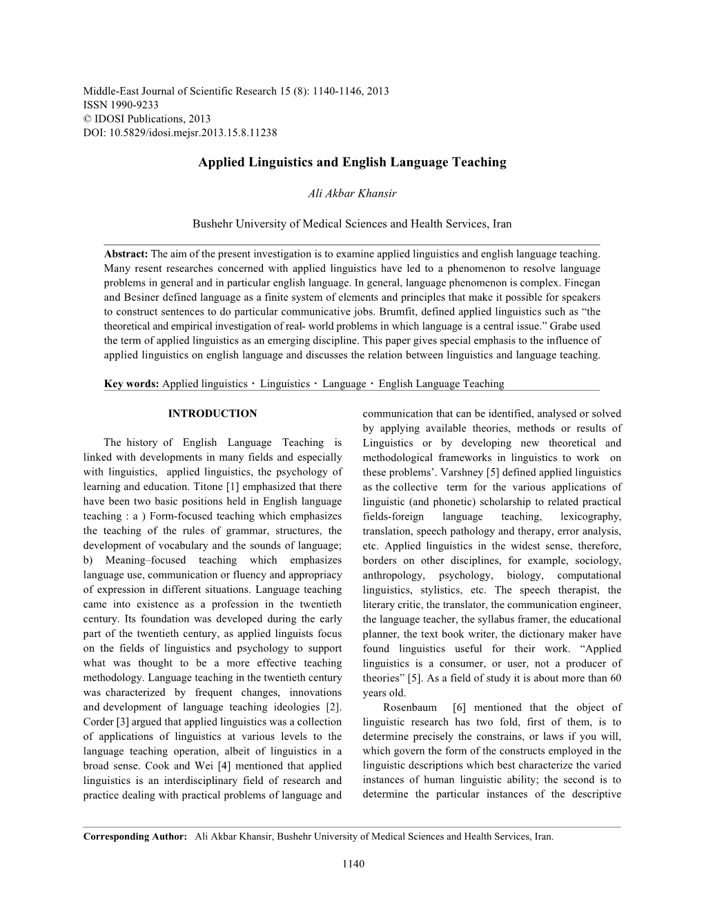 Applied Linguistics and English Language Teaching