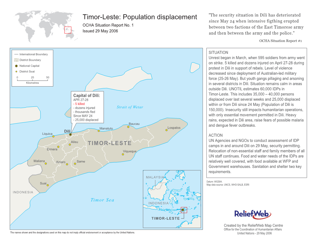 Timor-Leste: Population Displacement Since May 24 When Intensive Figthing Erupted OCHA Situation Report No