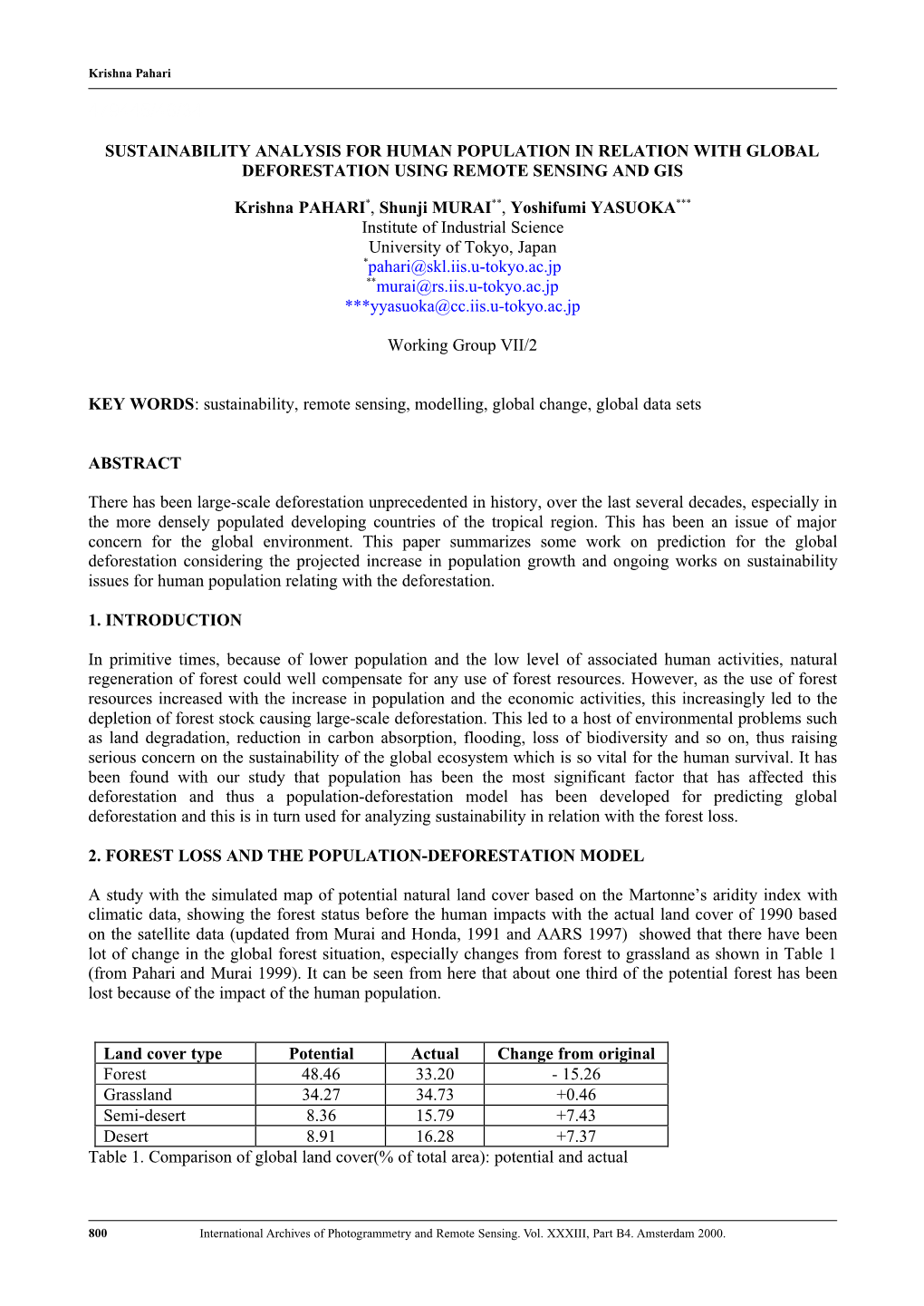 Sustainability Analysis for Human Population in Relation with Global Deforestation Using Remote Sensing and Gis