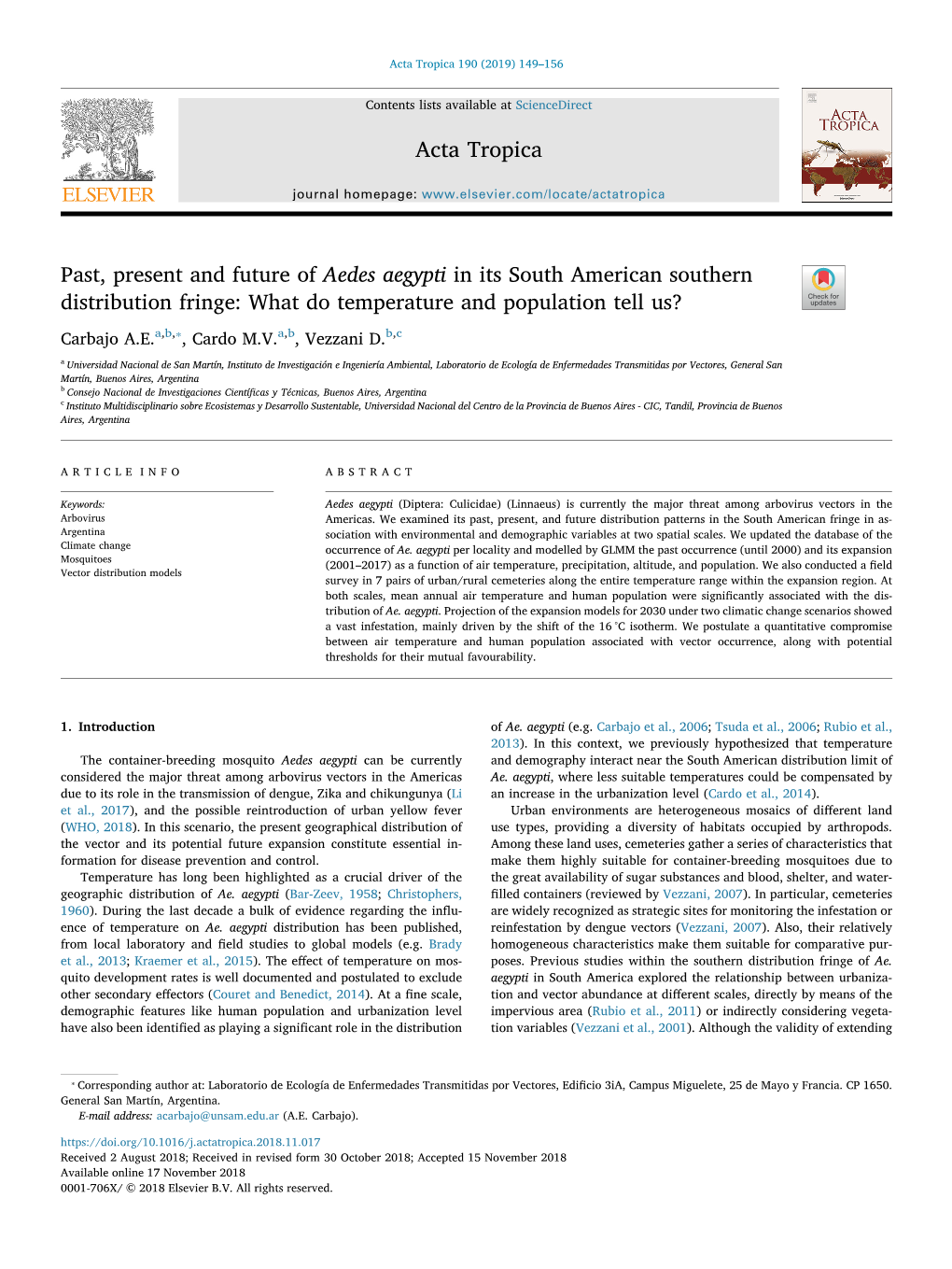 Past, Present and Future of Aedes Aegypti in Its South American