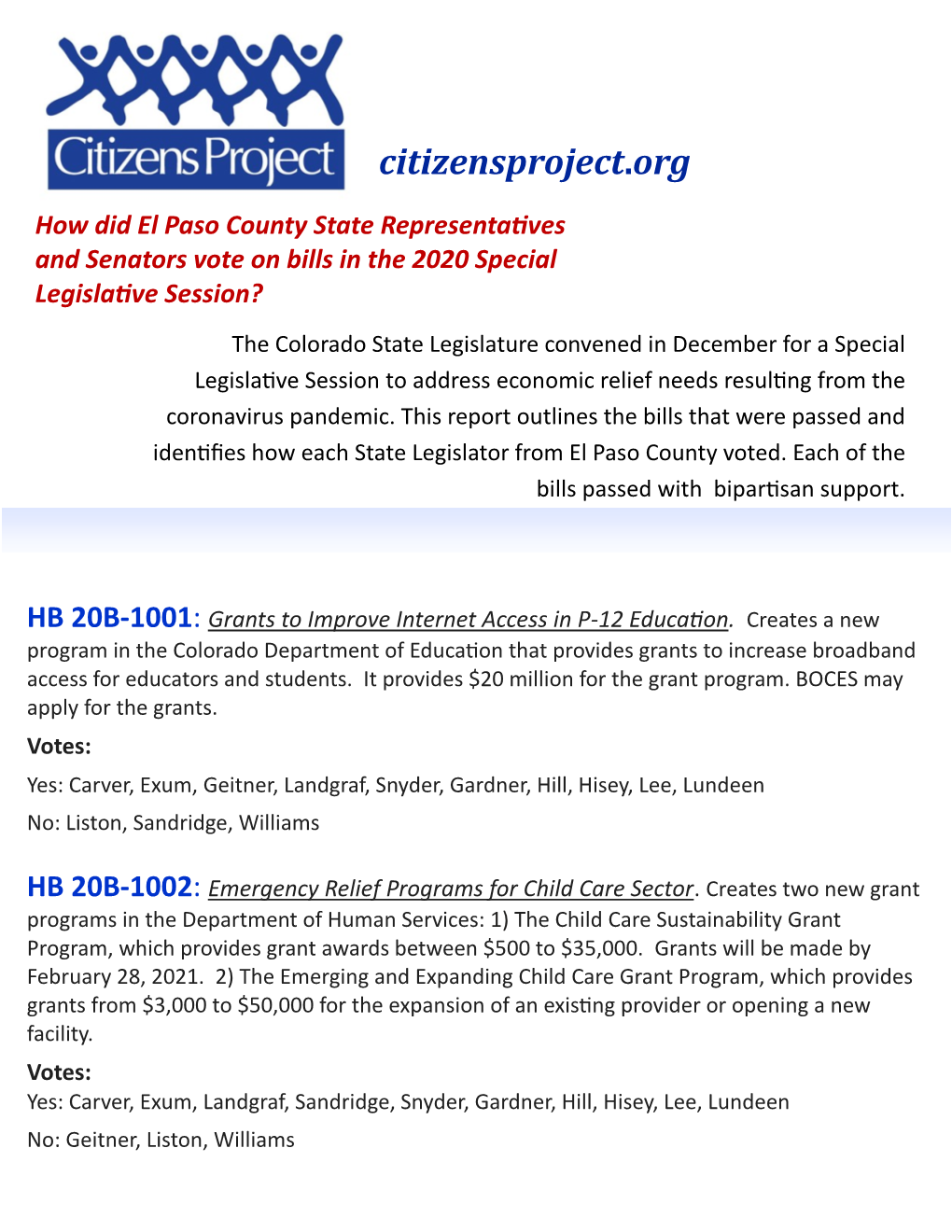 2020 Special Legislative Session Report