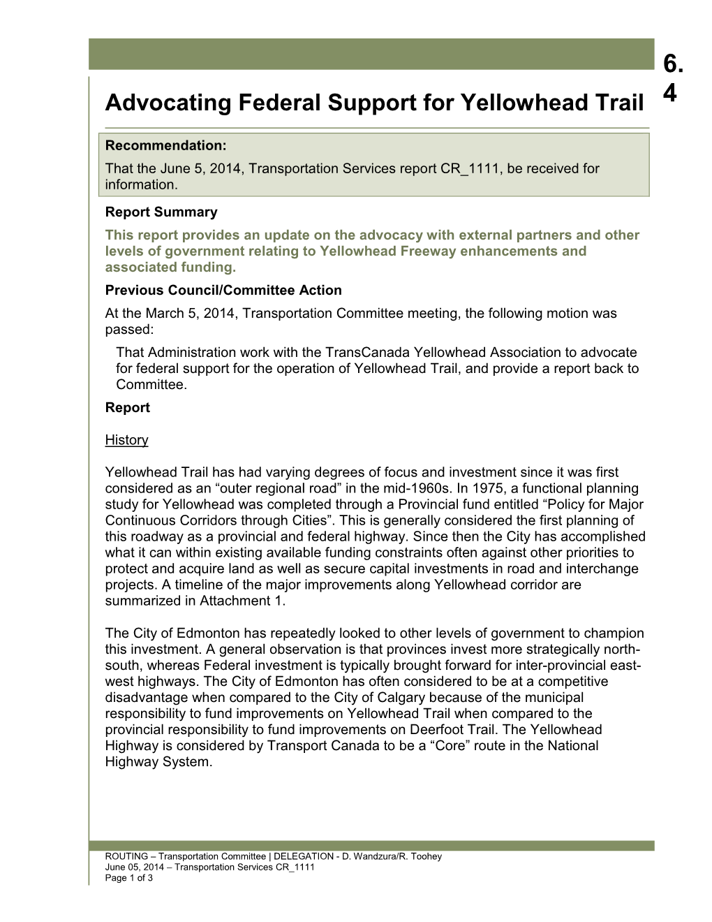 Advocating Federal Support for Yellowhead Trail 4