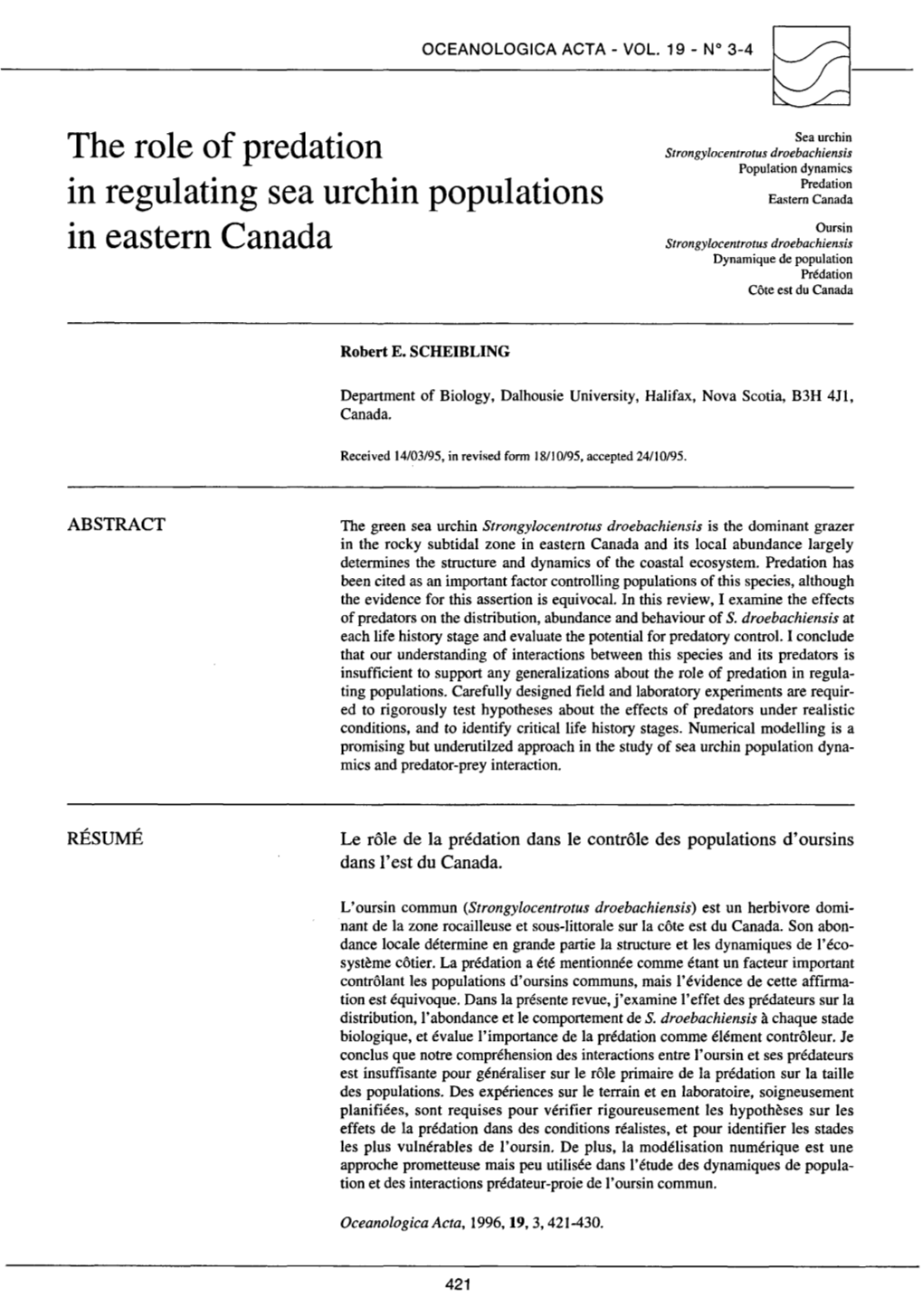 The Role of Predation in Regulating Sea Urchin Populations in Eastern