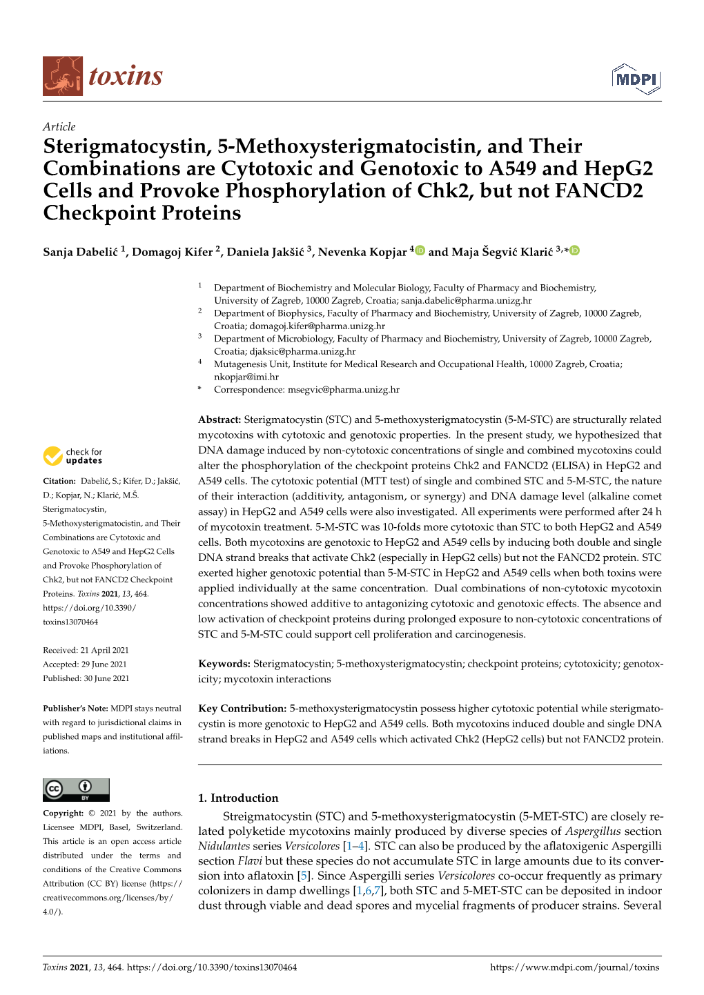 Sterigmatocystin, 5-Methoxysterigmatocistin, And